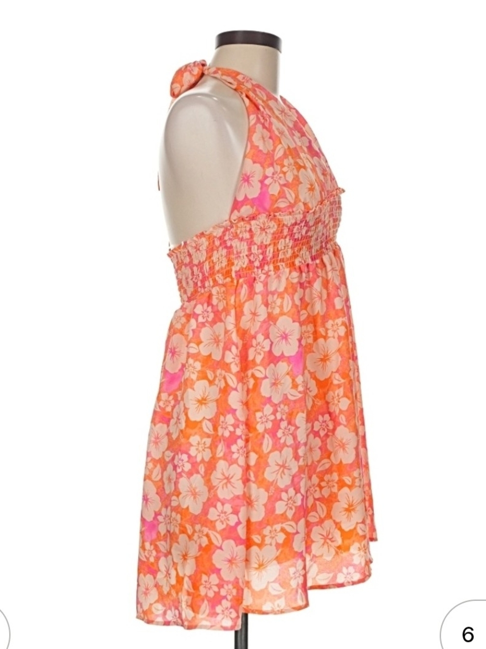 Womens Floral Halter Dress - Pink & Orange